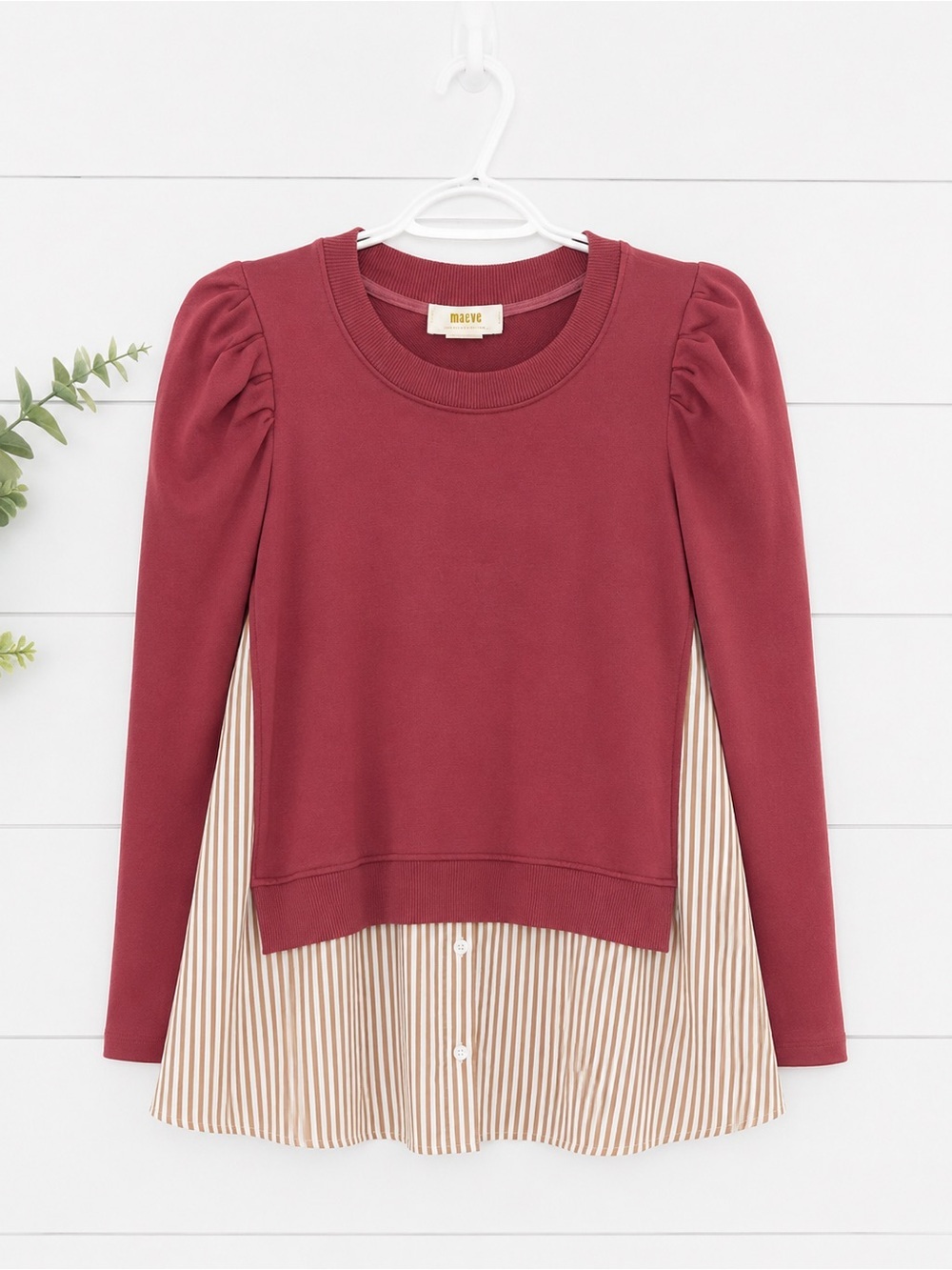 Maeve by Anthropologie Mixed Media Puff Sleeve Sweatshirt | Small - Picture 2 of 10